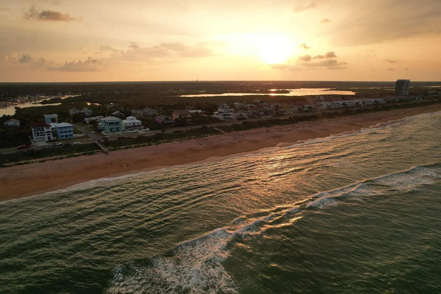 sunset aerial picture of flagler beach