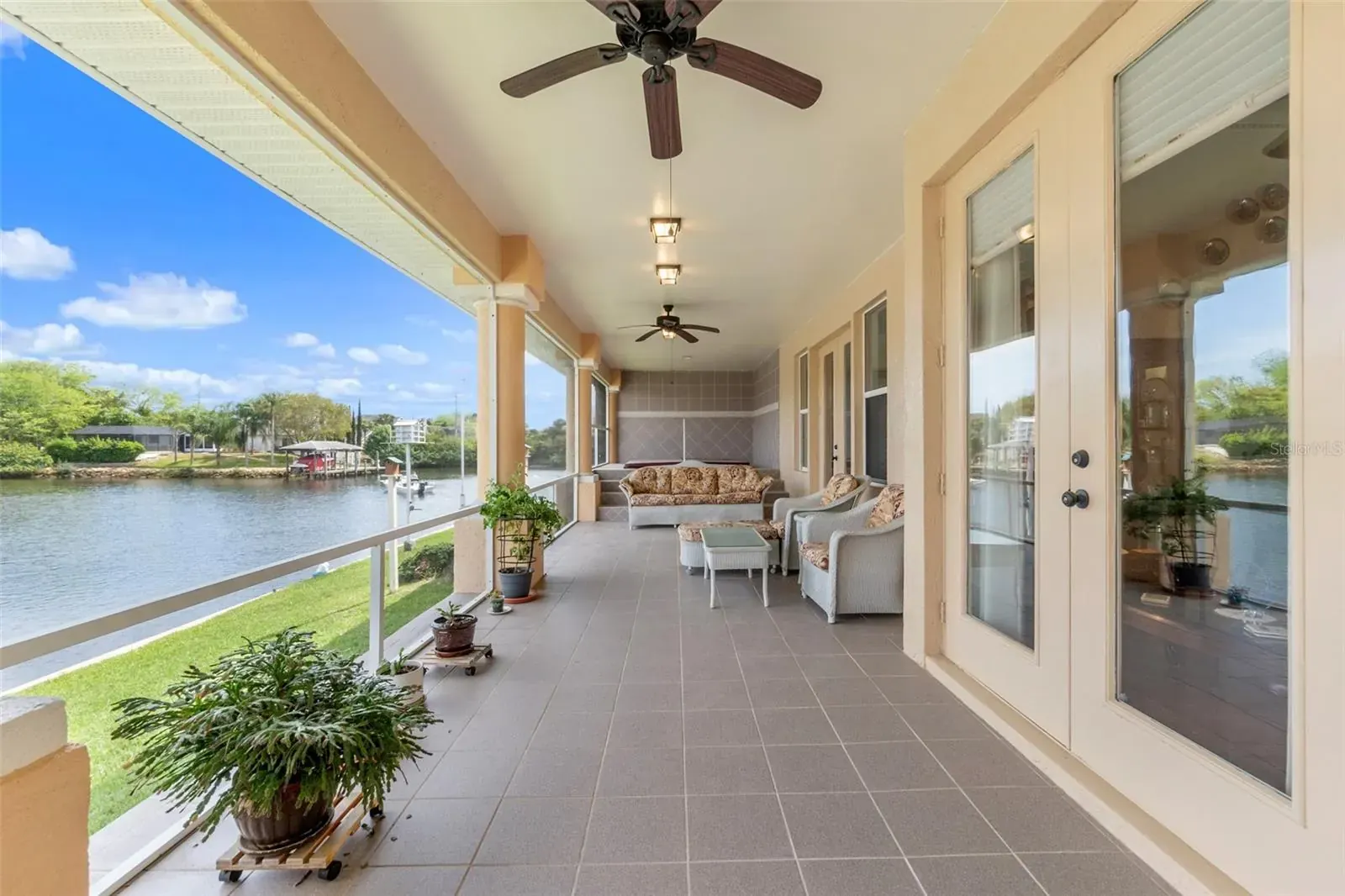 Covered lanai overlooking a Palm Coast canal