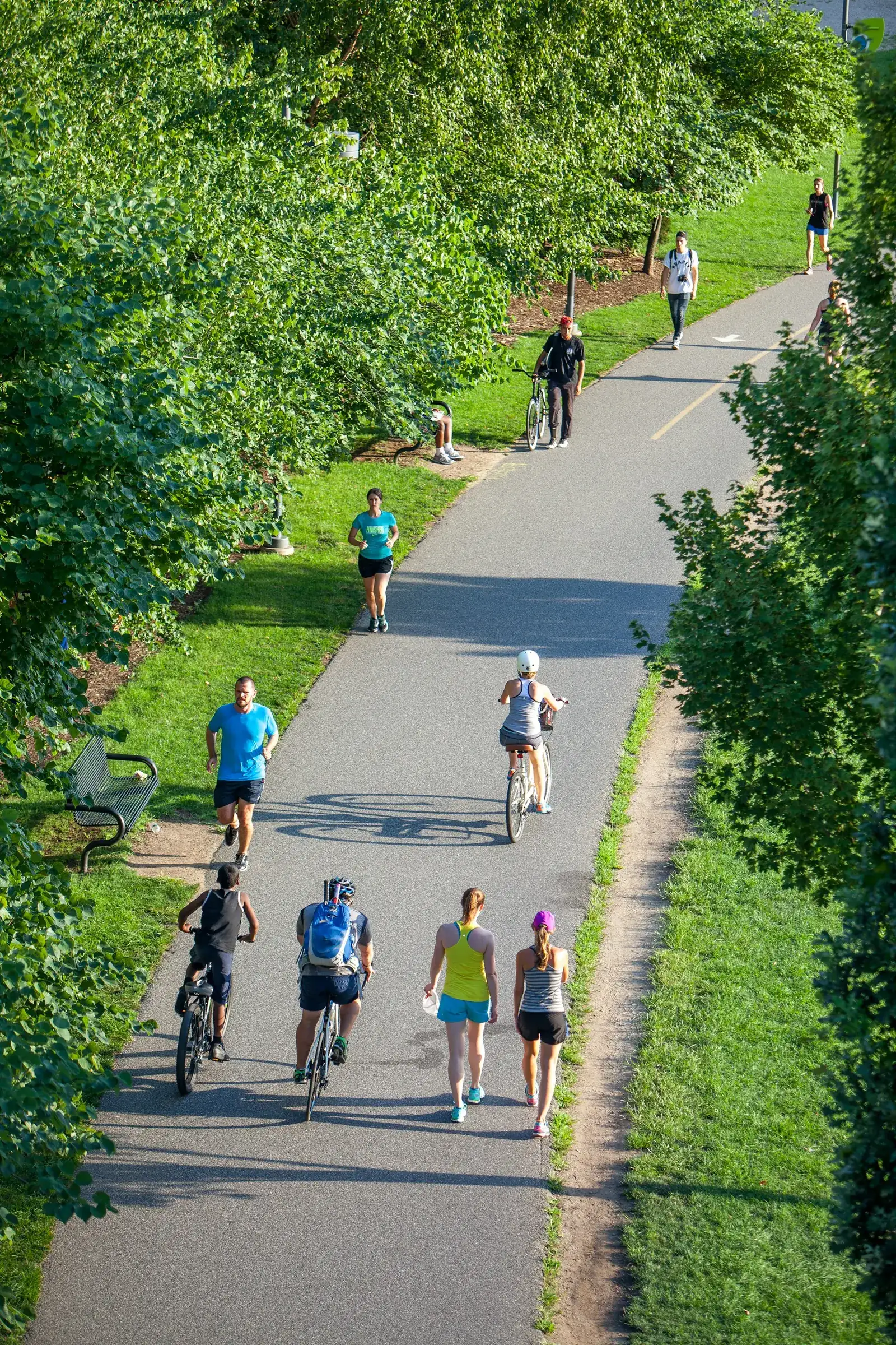 paved path with people walking and biking